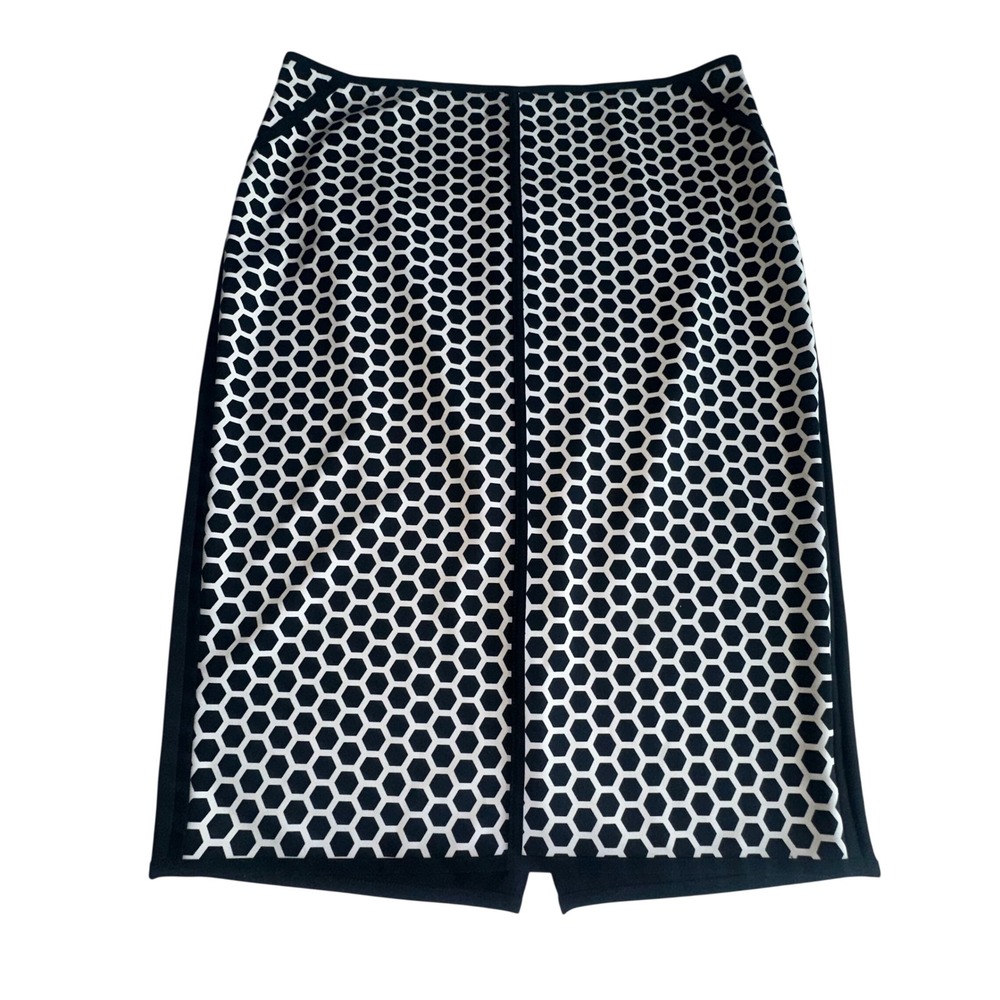 Worthington Black‎ White Honeycomb Geometric Pencil Skirt XL Stretch Midi Slit